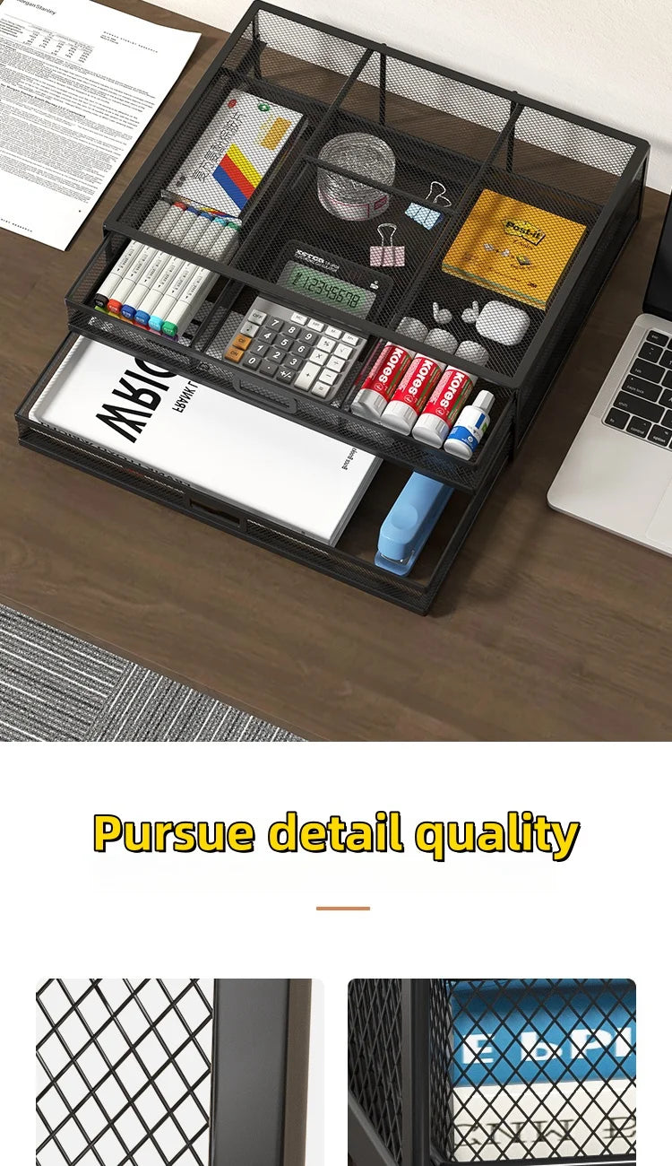 2-Layer Metal Monitor Stand with Drawer for Desktop Storage