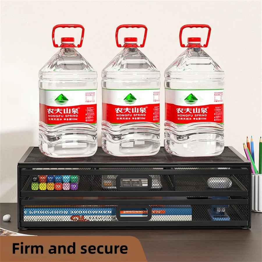 2-Layer Metal Monitor Stand with Drawer for Desktop Storage