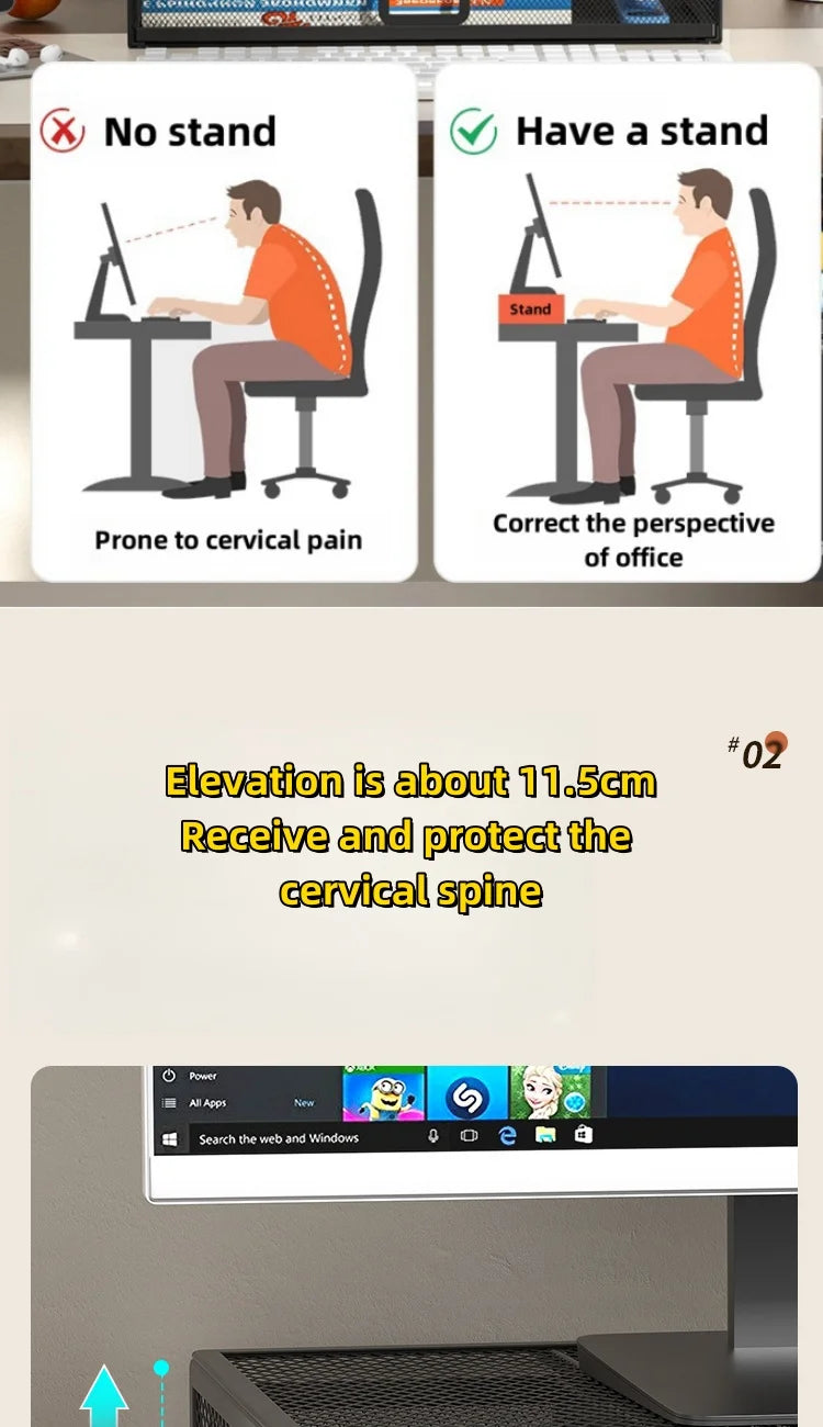 2-Layer Metal Monitor Stand with Drawer for Desktop Storage
