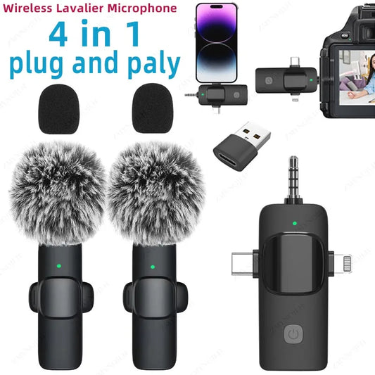 4 In 1 Wireless Lavalier Microphone 3.5mm Intelligent Noise-Reducing Mic