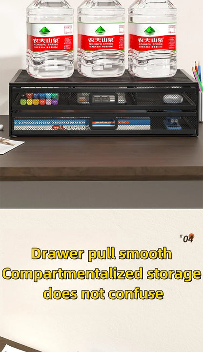 2-Layer Metal Monitor Stand with Drawer for Desktop Storage